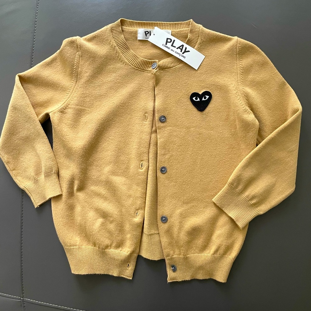 Comme des Garçons Play Women’s Cardigan w/ Heart Appliqué, SM - Beige